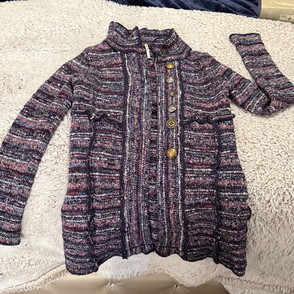 Free people,Desigual Multicolor Knit Cardigan with Gold Button